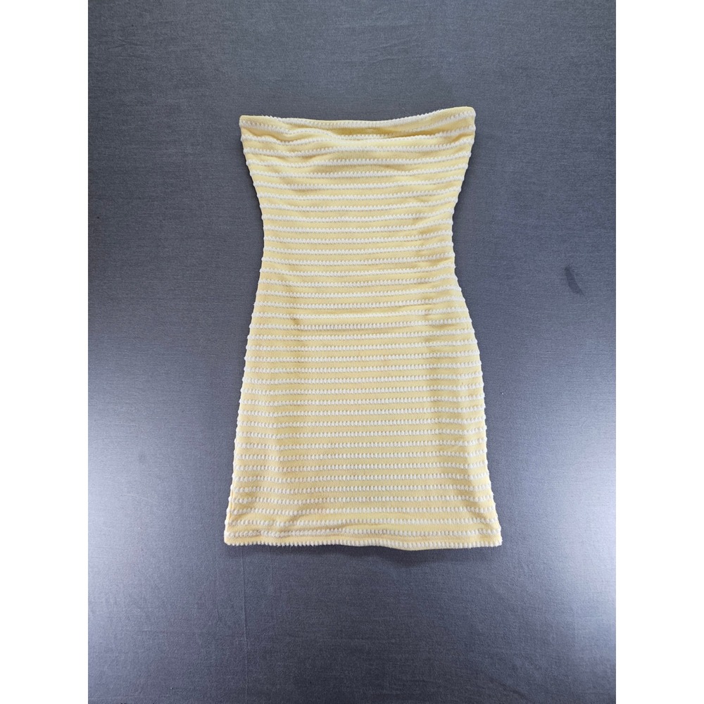Princess Polly Yellow White Striped Strapless Bodycon Mini Dress Textured US 4